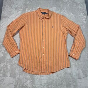 Ralph Lauren Mens Custom‎ Fit Orange Striped Long Sleeve Button Down Shirt XL